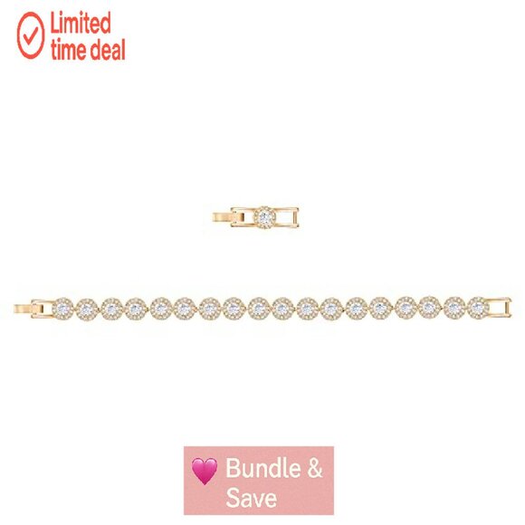 Crystal Tennis Bracelet, 6 3/8 Inches, Rose Gold Tone, White Stones - Picture 3 of 8